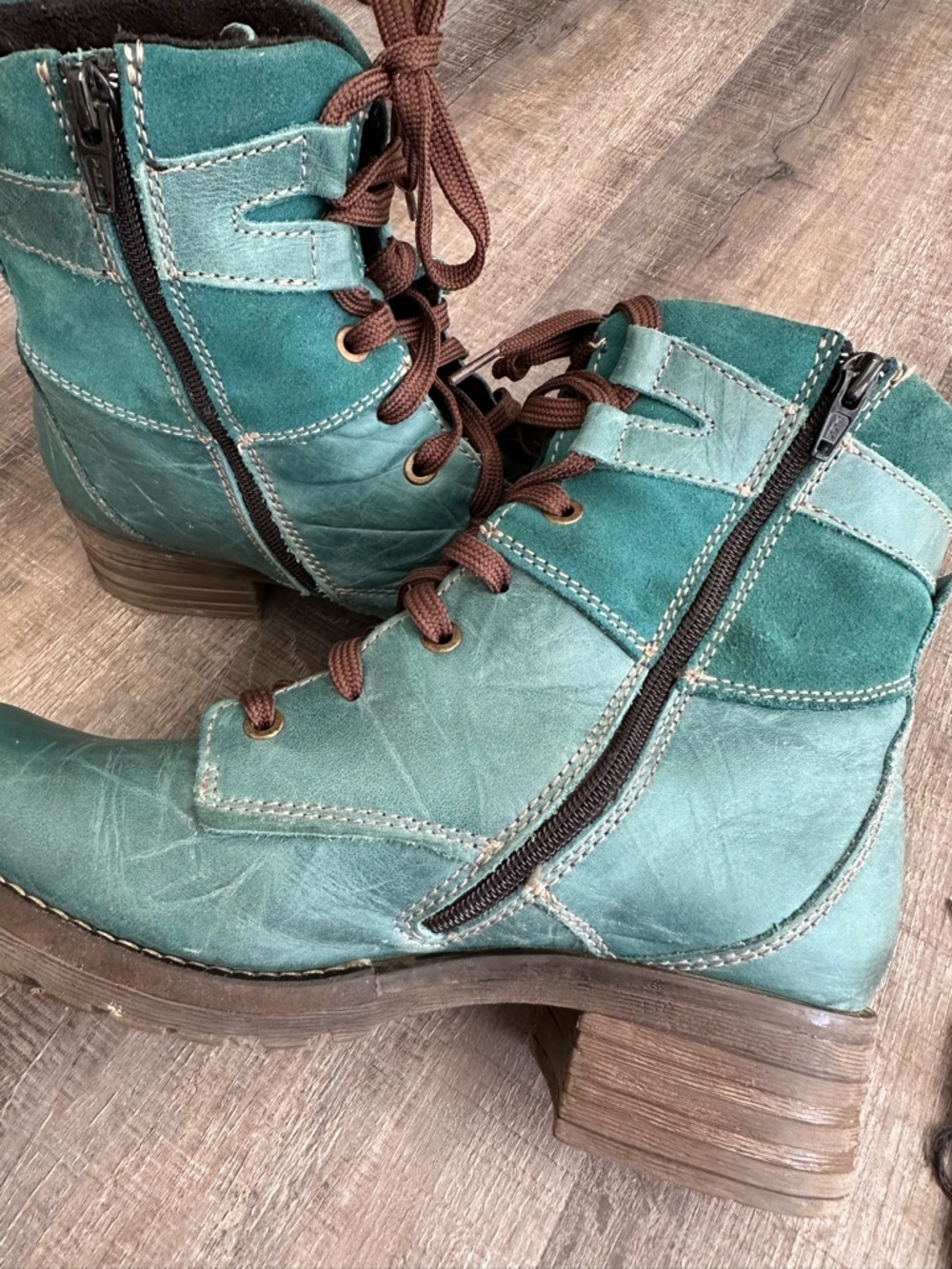 Dromedaris Teal Kara Scrunched Leather & Suede Boot - 39/8.5